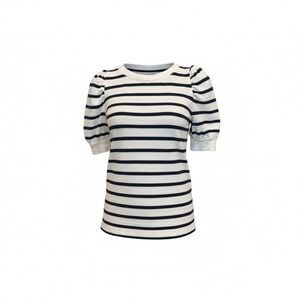 LOFT Navy‎ Blue White Striped Puff Sleeve Crew Neck T Shirt Top XXS